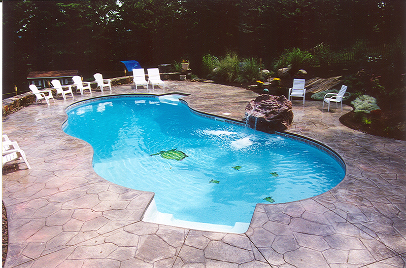 Swimming pool and stamped concrete project example 210